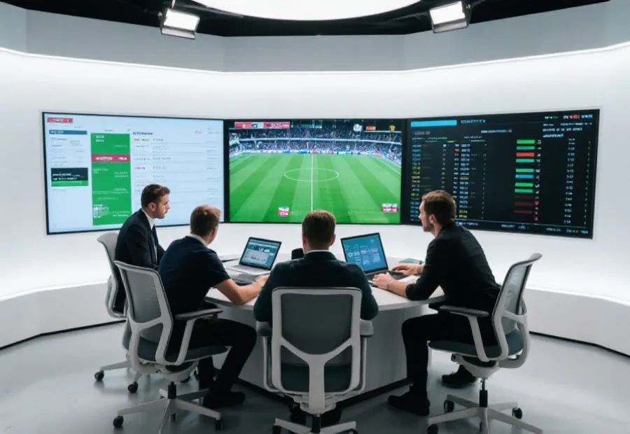 足球數據團隊分析比賽資訊示意圖